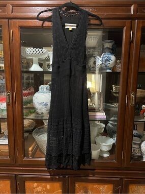 Leifsdottir Black Crochet Knit Midi Dress